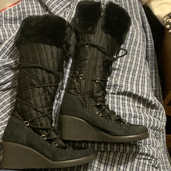 Apt. 9 Quilted/Fur Wedge Boots - Picture 1 of 6